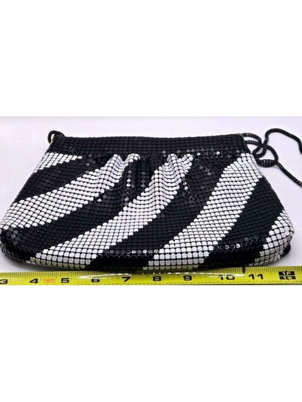 Vintage Elka Black And White Zebra Metal Mesh Evening Bag Clutch Purse